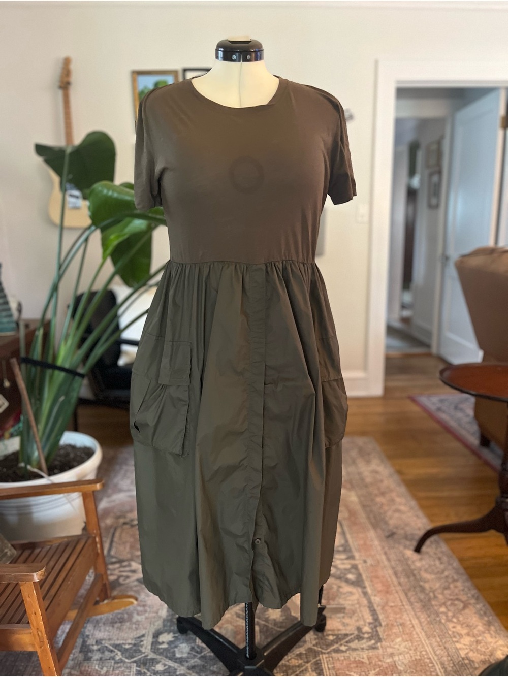 Cynthia Rowley Olive Green Short Sleeve Pocket Midi Dress